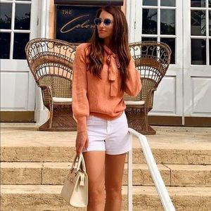 Coral blush tie neck cashmere sweater top